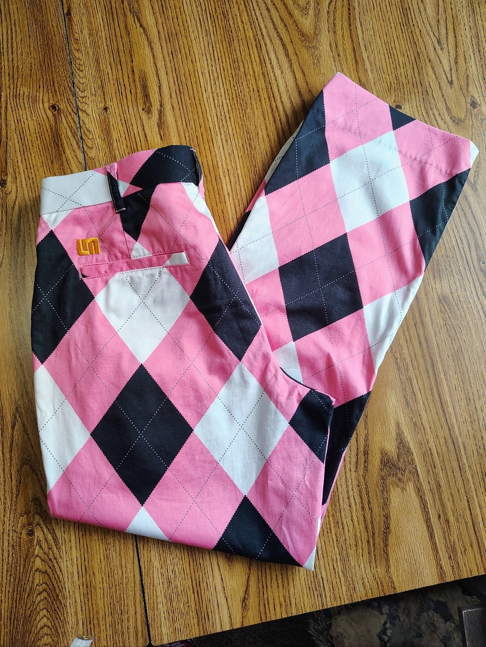 Loudmouth Golf Pants Men's Pink Black Argyle size 32/30. - Picture 5 of 14